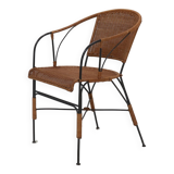 Chaise d'appoint décorative en fer forgé et rotin des années 1970