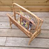 Vintage rattan magazine holder