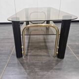 Vintage coffee table in gold metal and smoked glass, 1970s