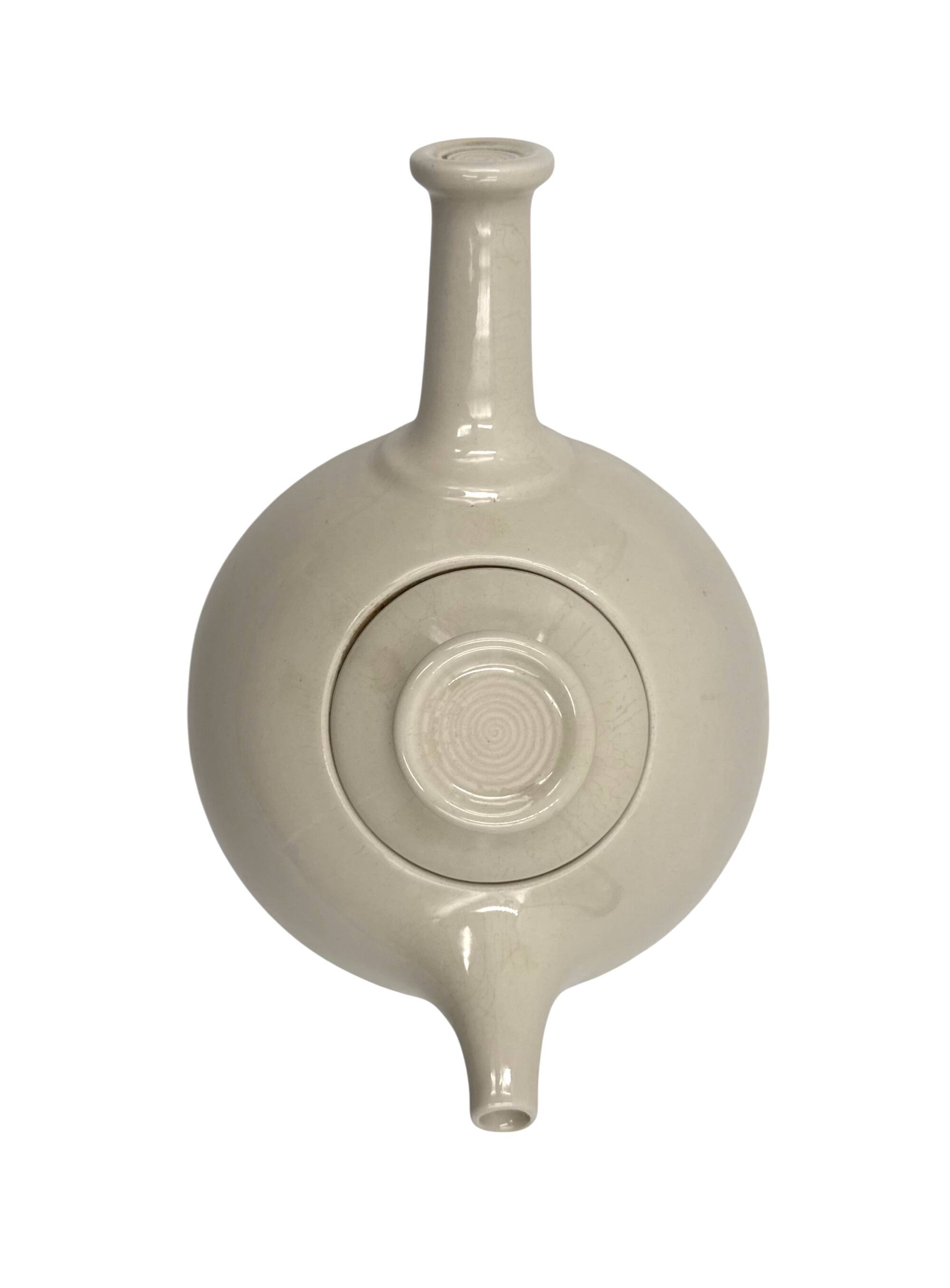 Mid-century Modern cream gres teapot, Franco Bucci Italy ca. 1970