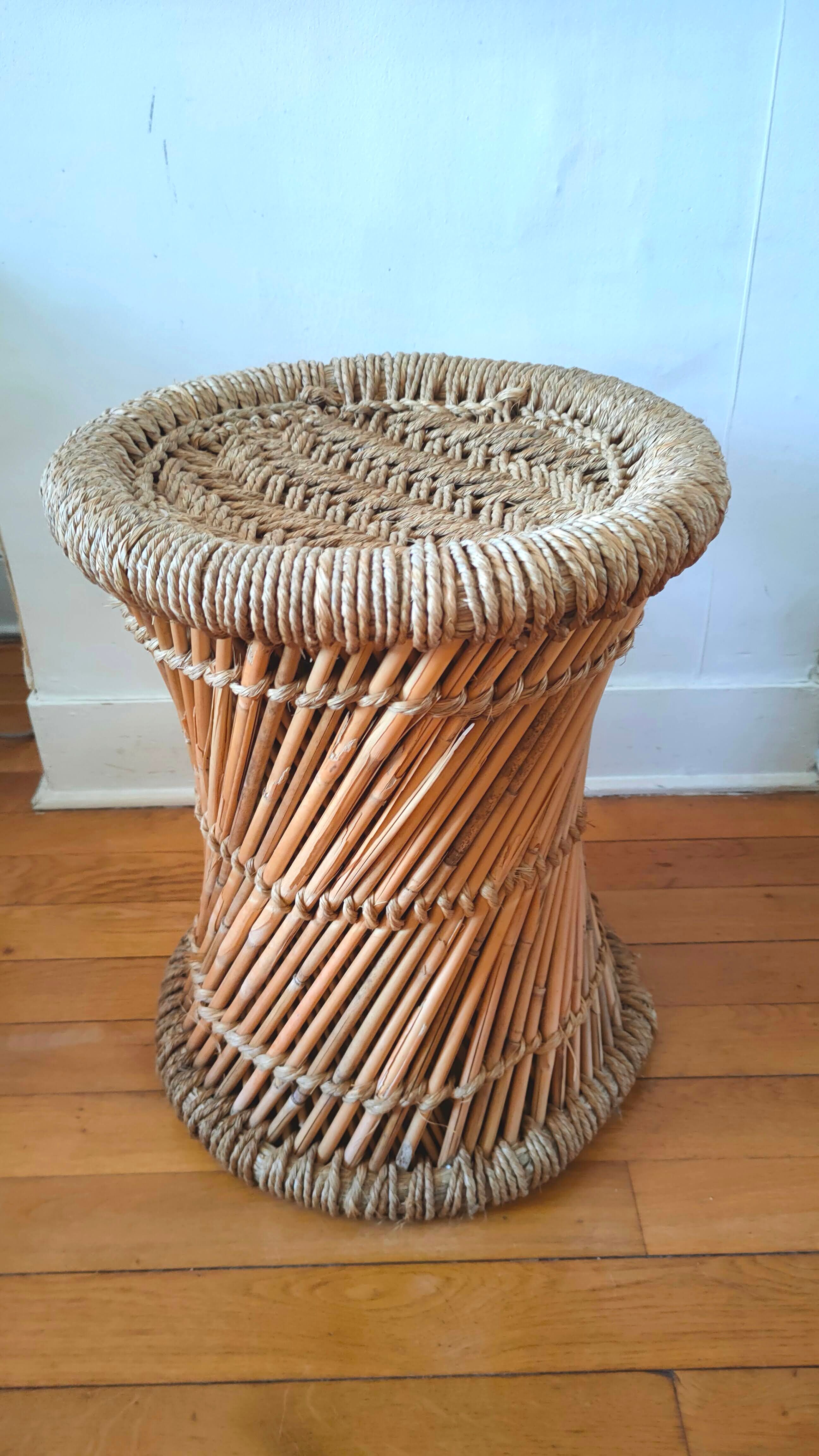 Vintage wicker and rope stool
