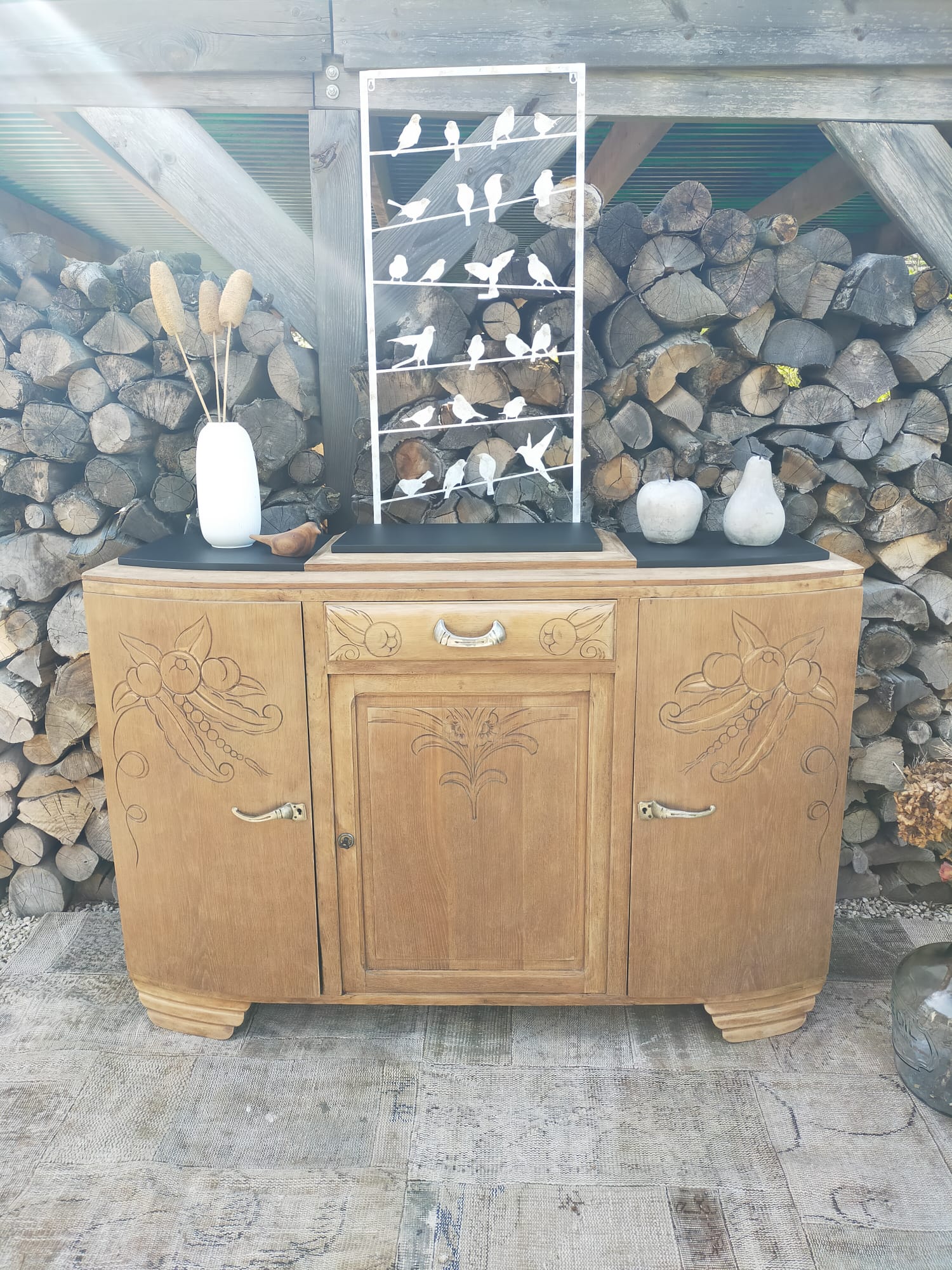Buffet ancien art déco bois et marbre