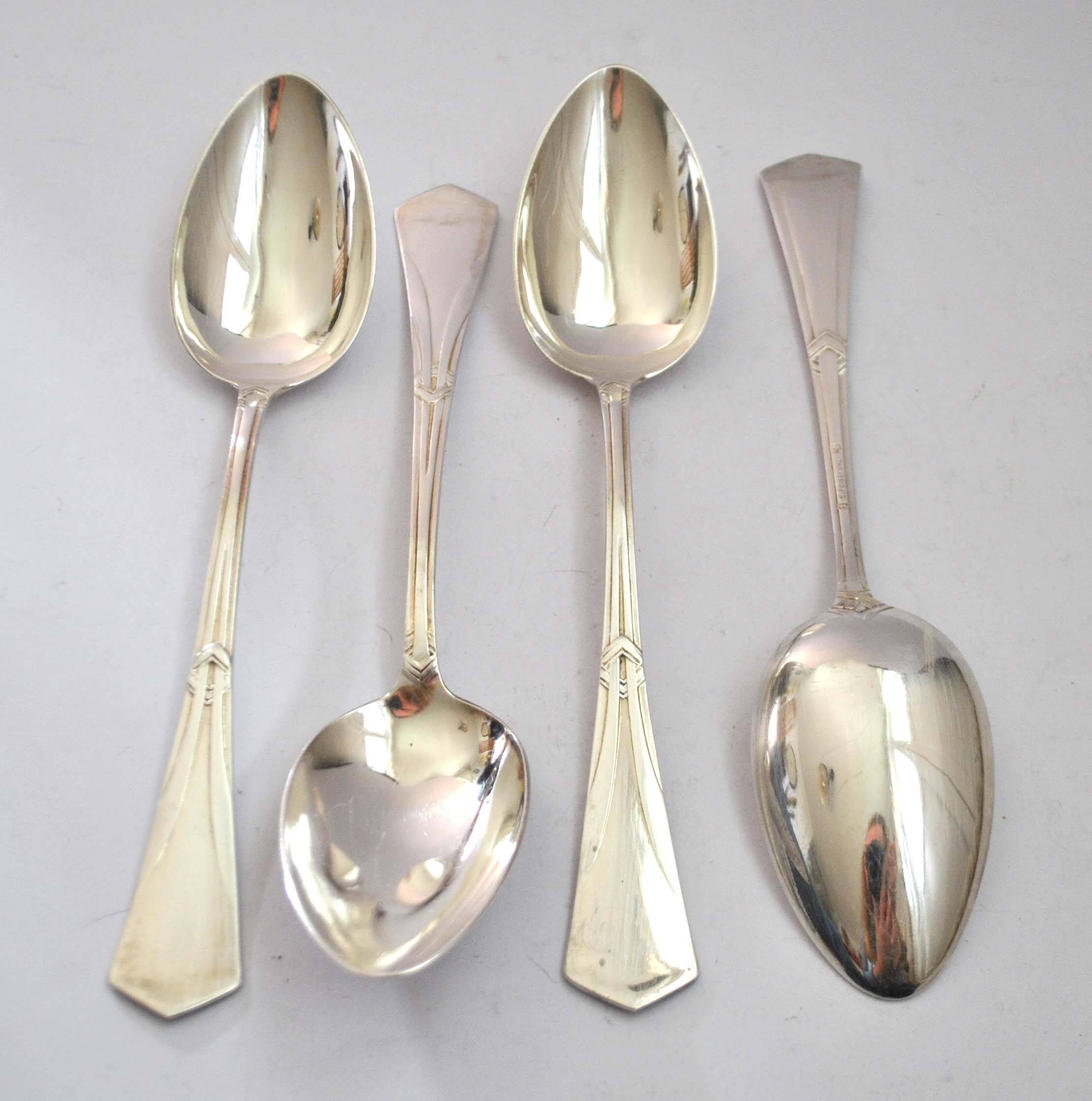 Set of 4 art deco table spoons in silver metal e. feisskohl 1920-1930