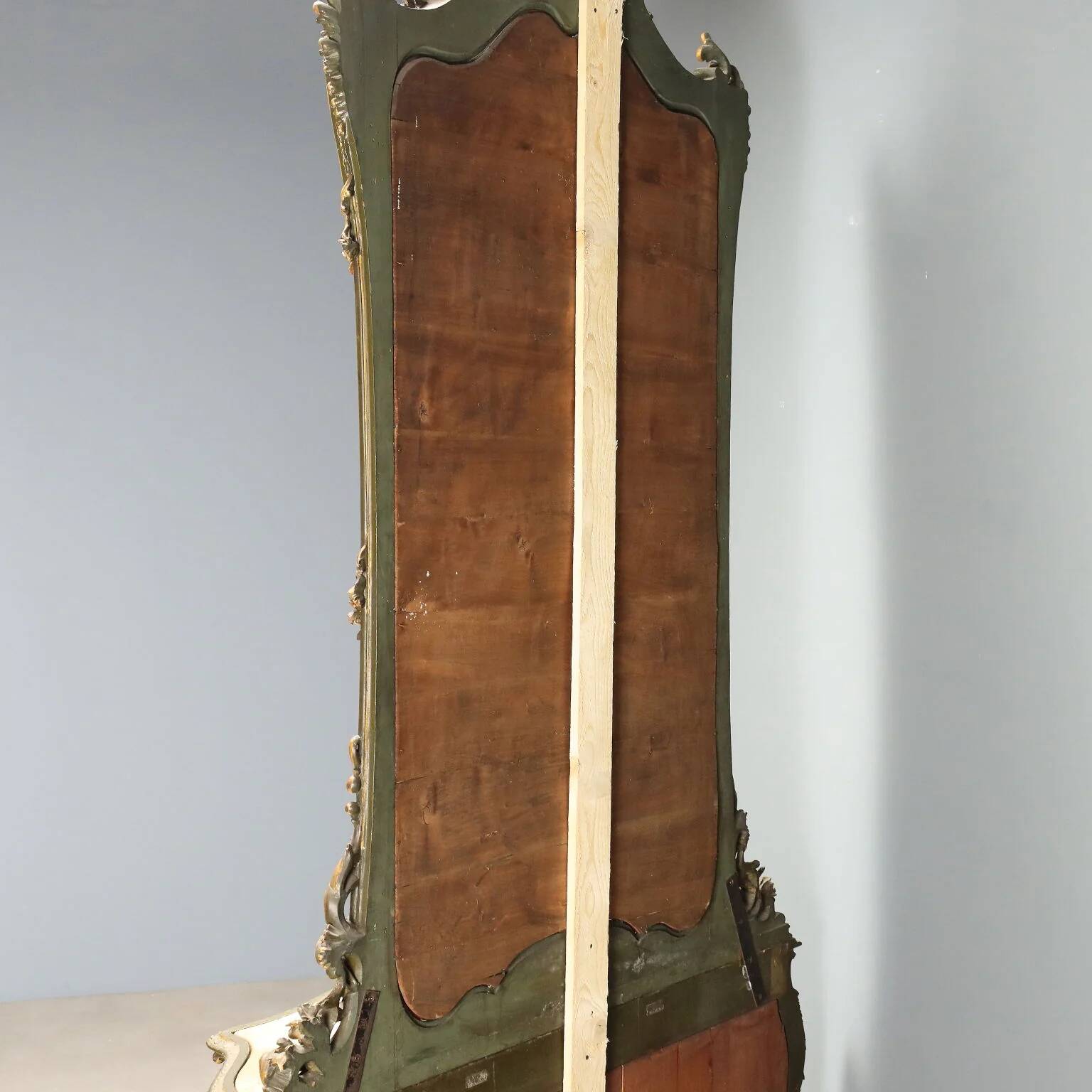 Ancient baroque console with a wooden mirror, Italy, late 19th century.