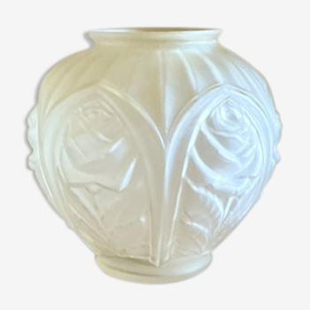 Art Deco ball vase, rose decoration, frosted glass