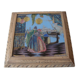 Old trifle music box Art Deco glass décor Carnival of Venice parrot