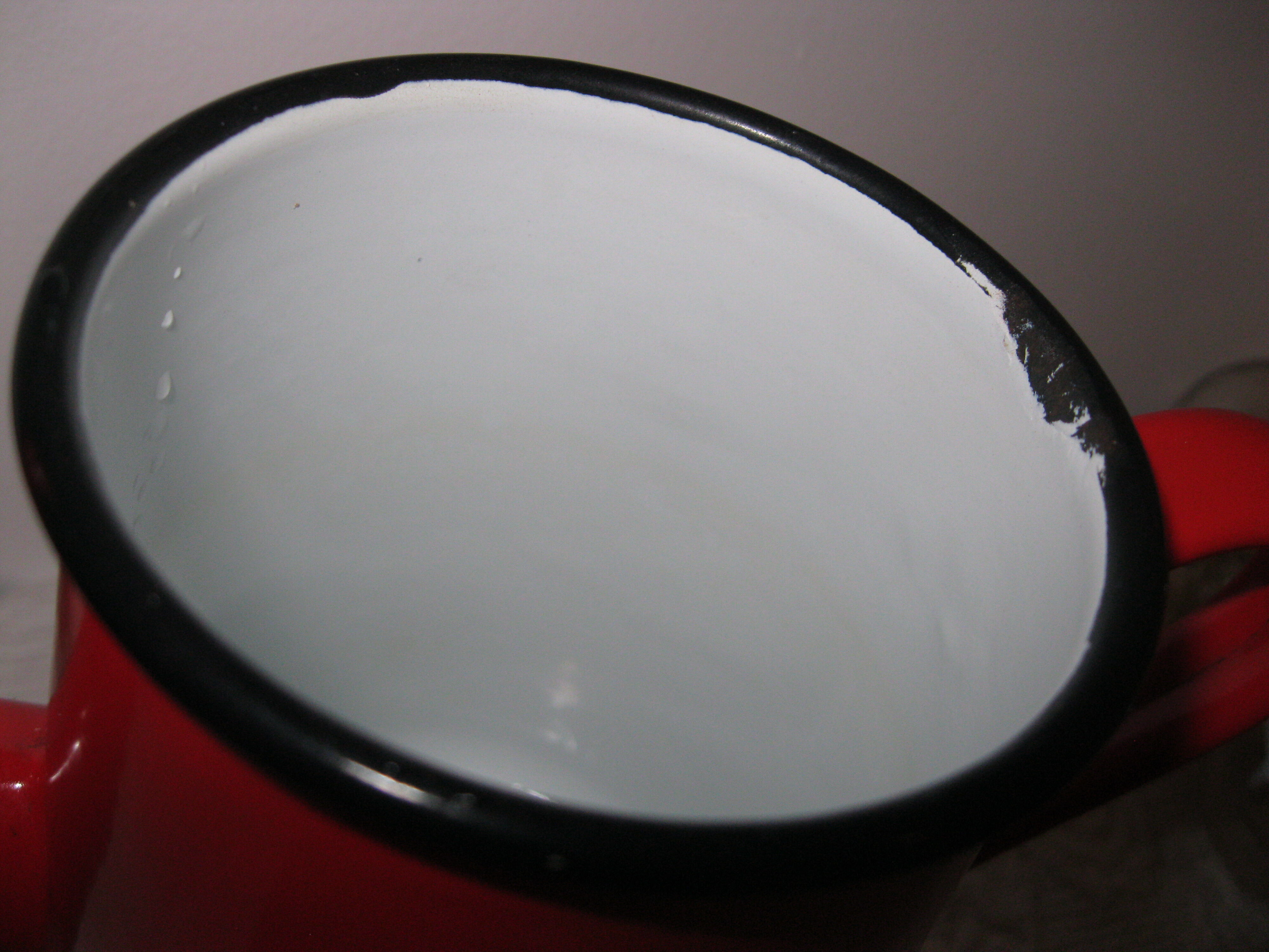 Red enamelled coffee pot