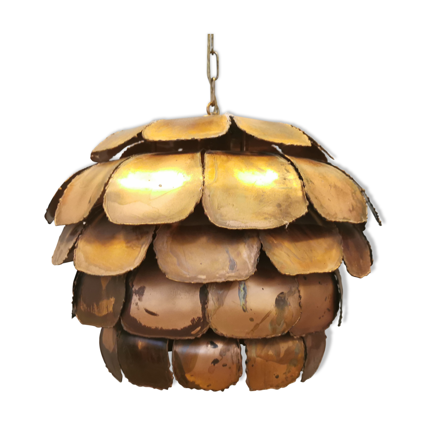 Artichoke lamp, designed by,  Svend Aage Holm Sørensen, with layered flame cut copper slats