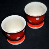 Set of 2 vintage egg cups in red earthenware with white polka dots 5cm