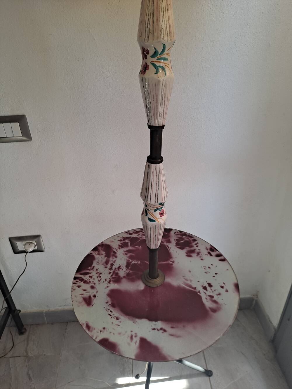 Italian brass and ceramic tripod floor lamp/table 1950s