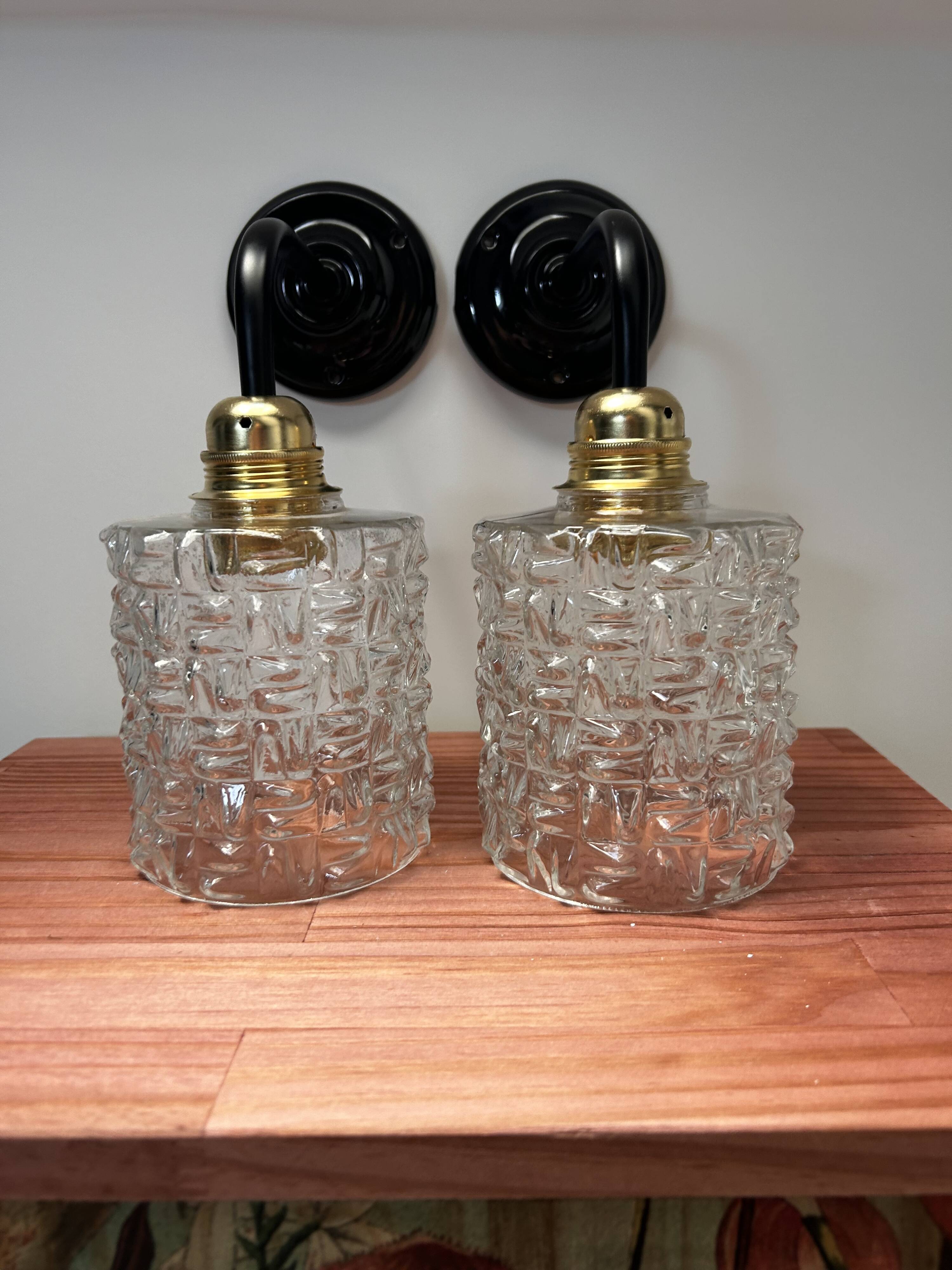 Pair of vintage glass globe wall lights