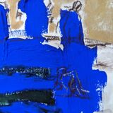 Mid-century modern "abstract in blue" swedish vintage abstract mixed media painting, framed