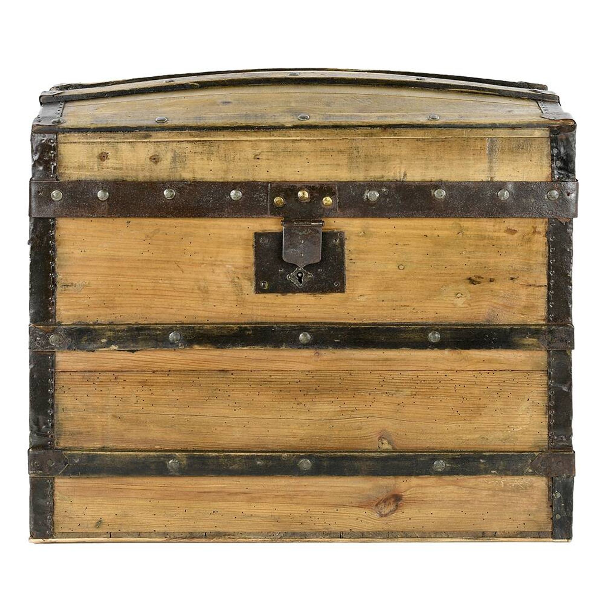 Malle de transport en bois à renforts en acier