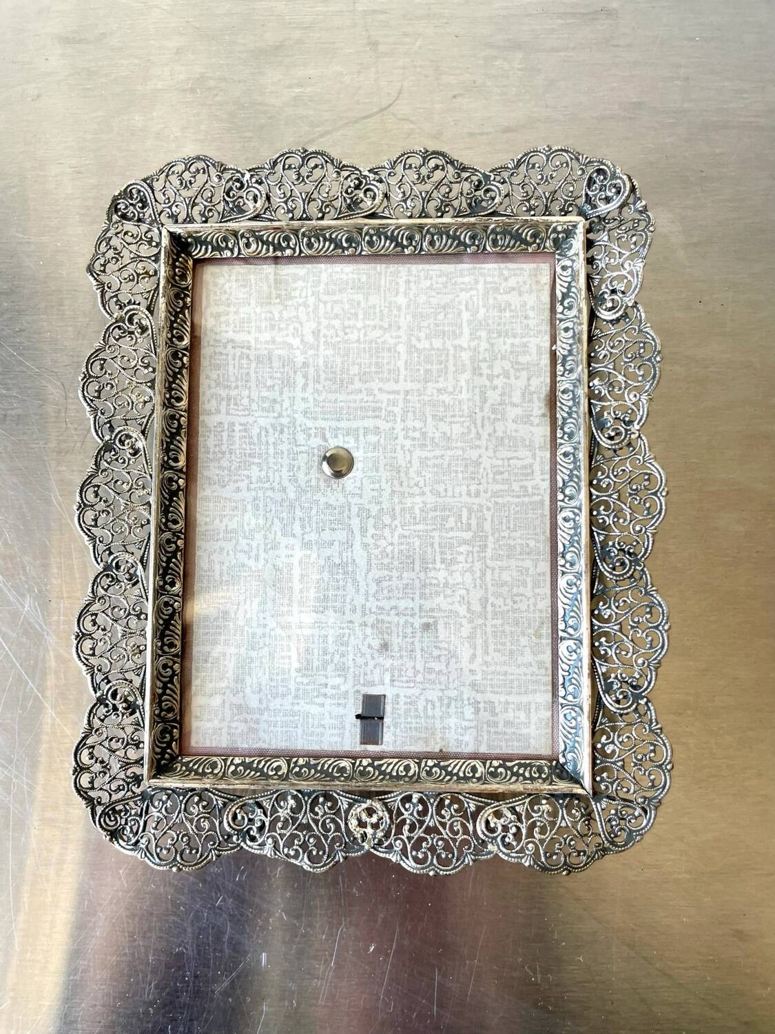 Vintage Metal frame silver plated Frame 16 cm x 13 cm CONVEX glass