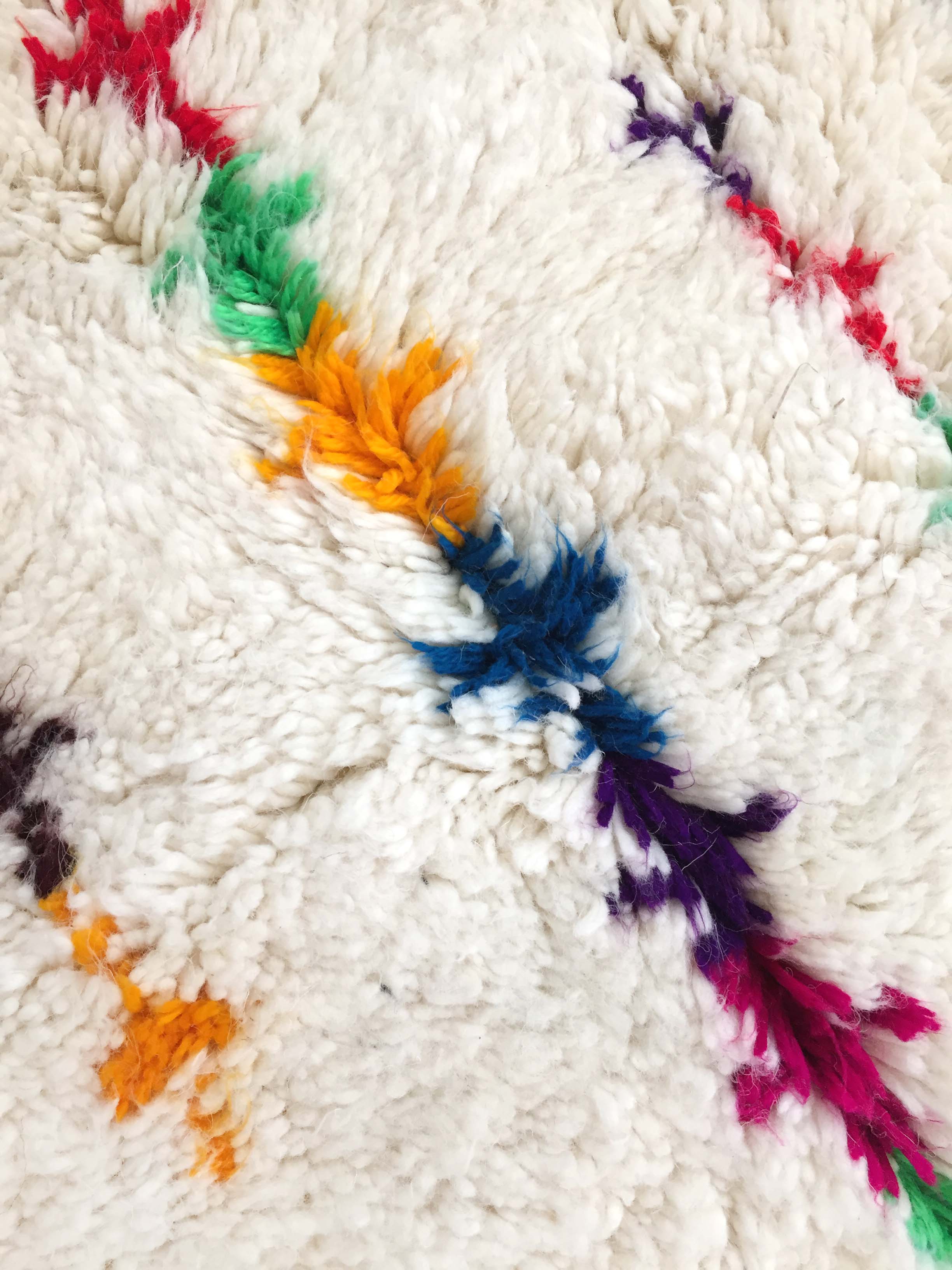 Moroccan Berber carpet azilal ecru with diamonds and colorful patterns 300x188cm