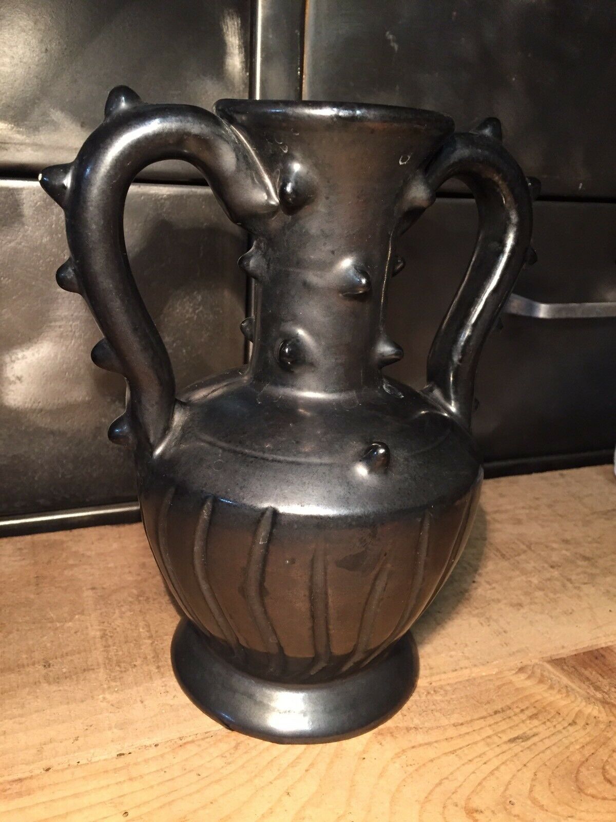Iridescent black ceramic vase by François Caleca artisan Vallauris