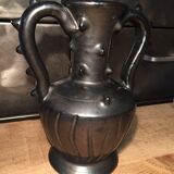 Iridescent black ceramic vase by François Caleca artisan Vallauris