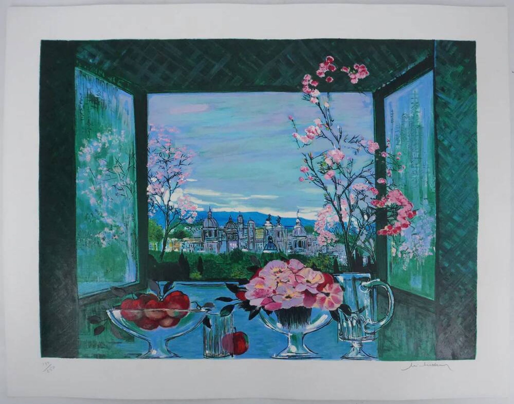 Michel Henry : Nature morte surplombant la ville, sérigraphie originale signée