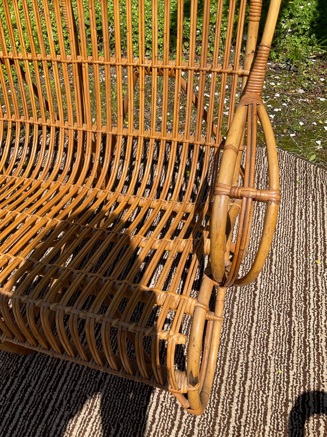 Vintage rattan lounge bench and 2 armchairs