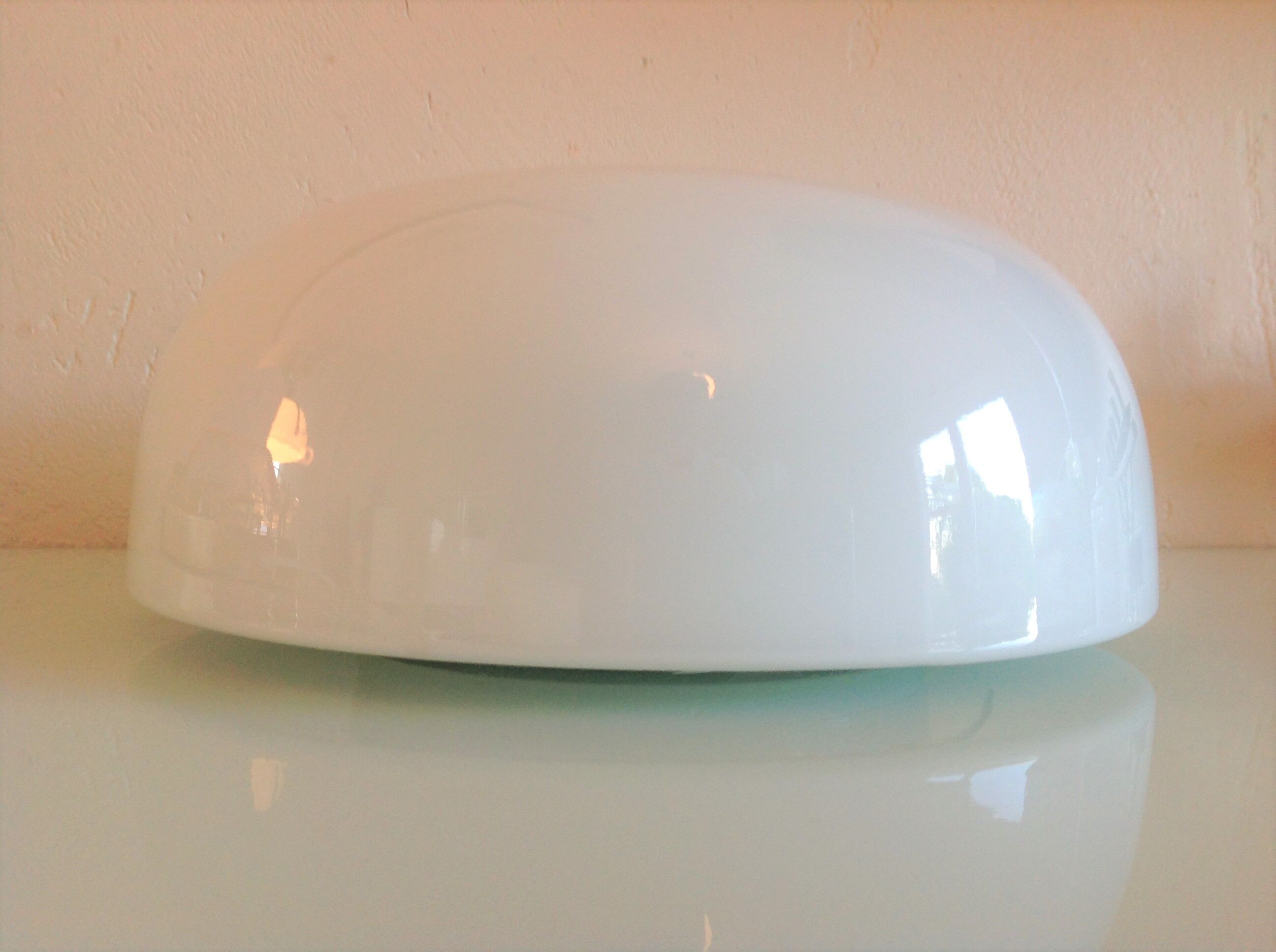 Half moon ceiling lamp in vintage white opaline 60s/70s