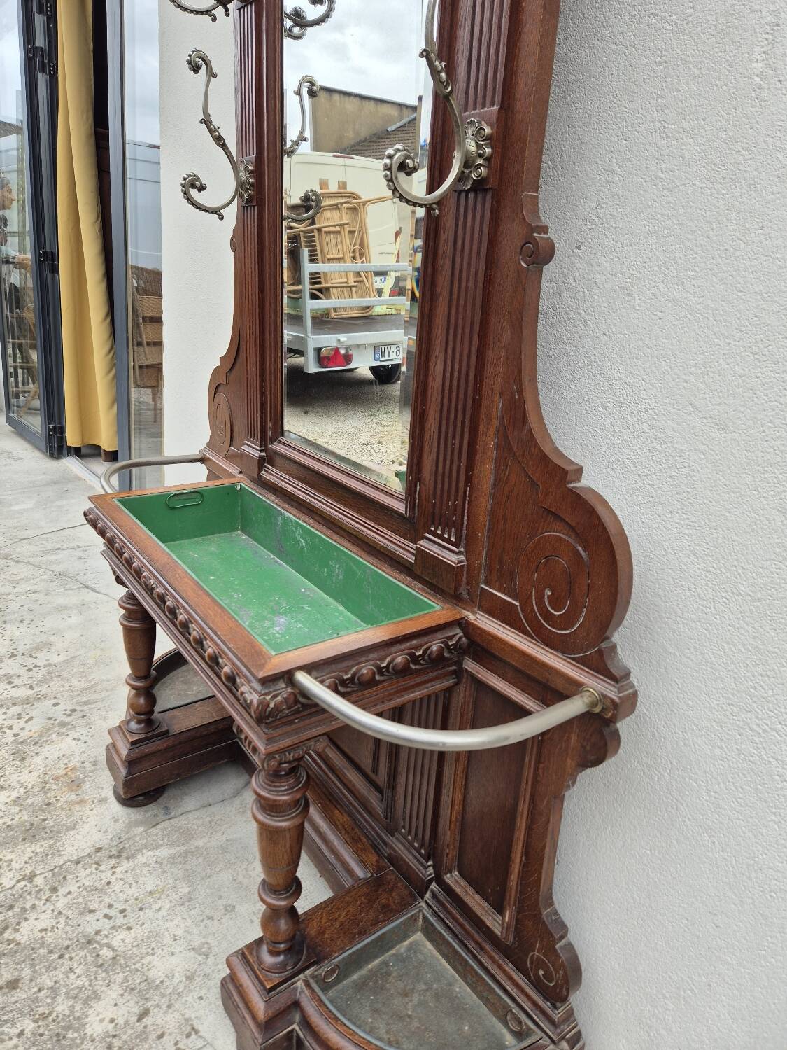 Cloakroom Napoleon III coat rack 19th in solid oak