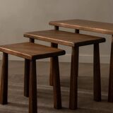 Vintage Oak Nesting Tables (Set of 3) – Rustic Modernist Side Tables, 1970s