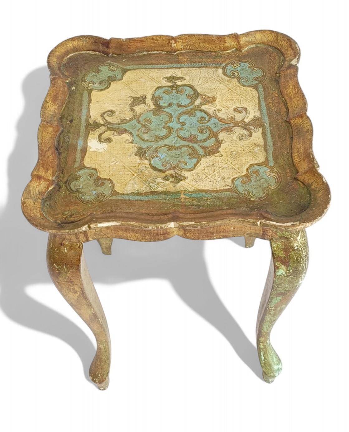 Rococo Revival Gilt Side Table, Light Turquoise, Italy, 1950s Design