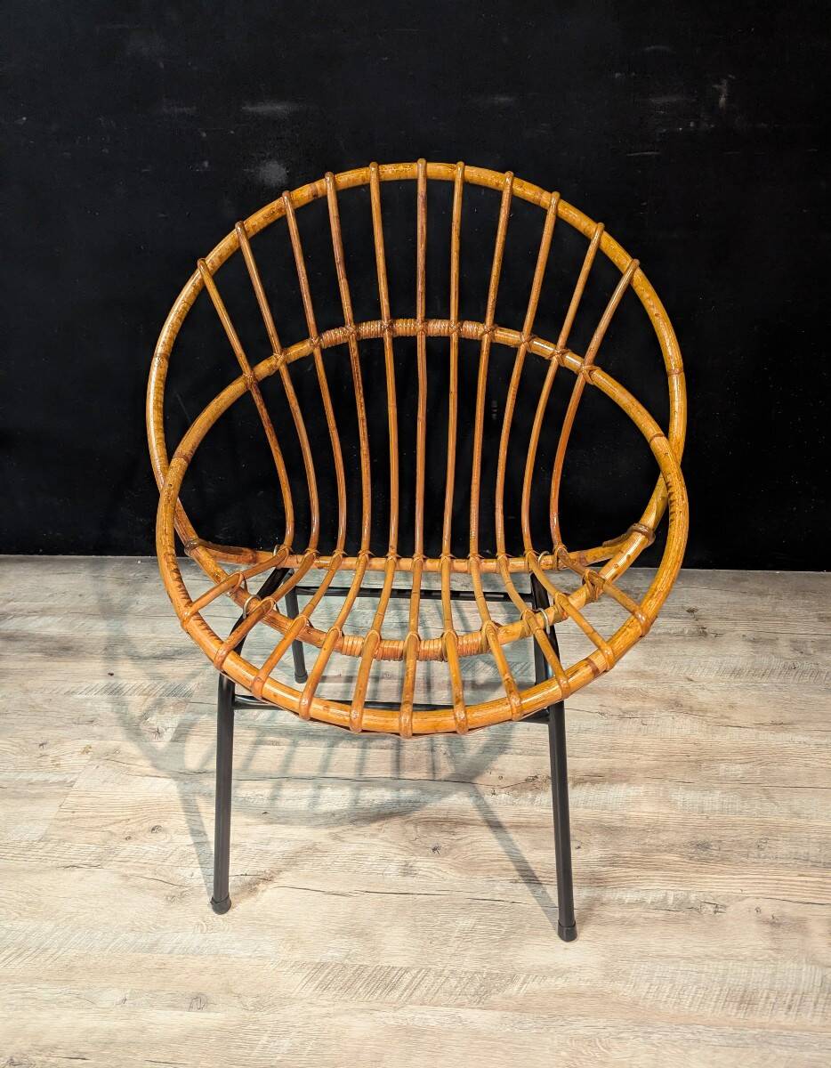 Set of four rattan armchairs, 1950s-1960s design