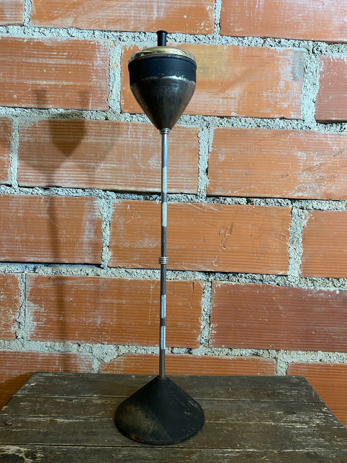 Vintage Cast Iron Stand Ashtray + Chrome Metal Arm