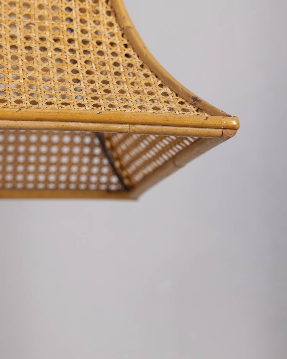 Vintage 1960s Bamboo and Straw Pendant Lamp, Italian Design