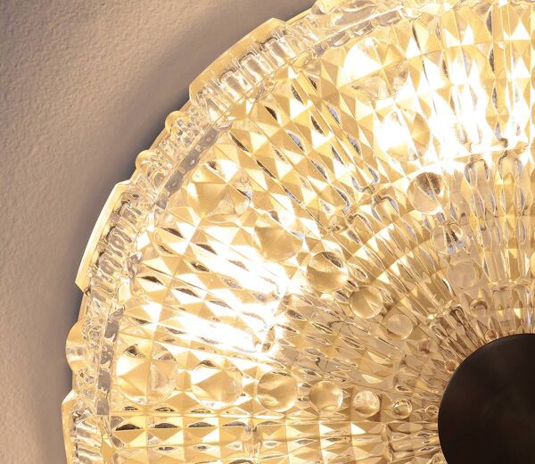 Plafonnier en cristal et laiton d'Orrefors pour Lyfa, années 1970