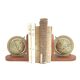 Pair of bookends globe world map wood paper
