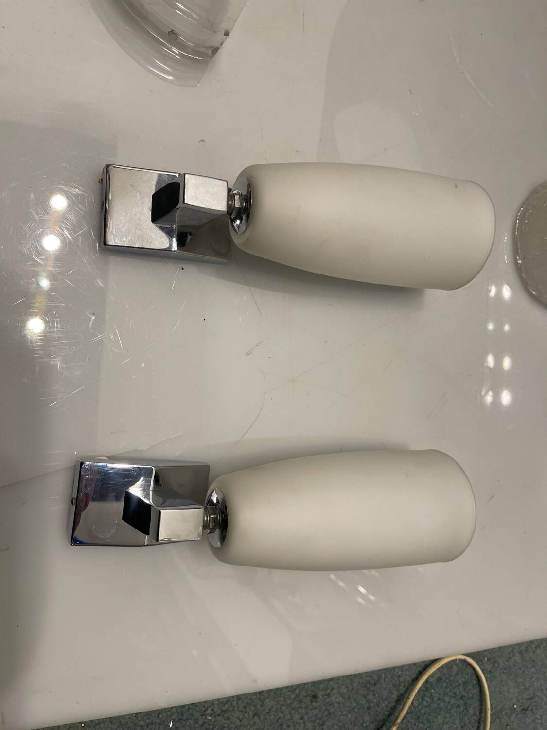 Opaline Glass Chrome Sconces 1960’s