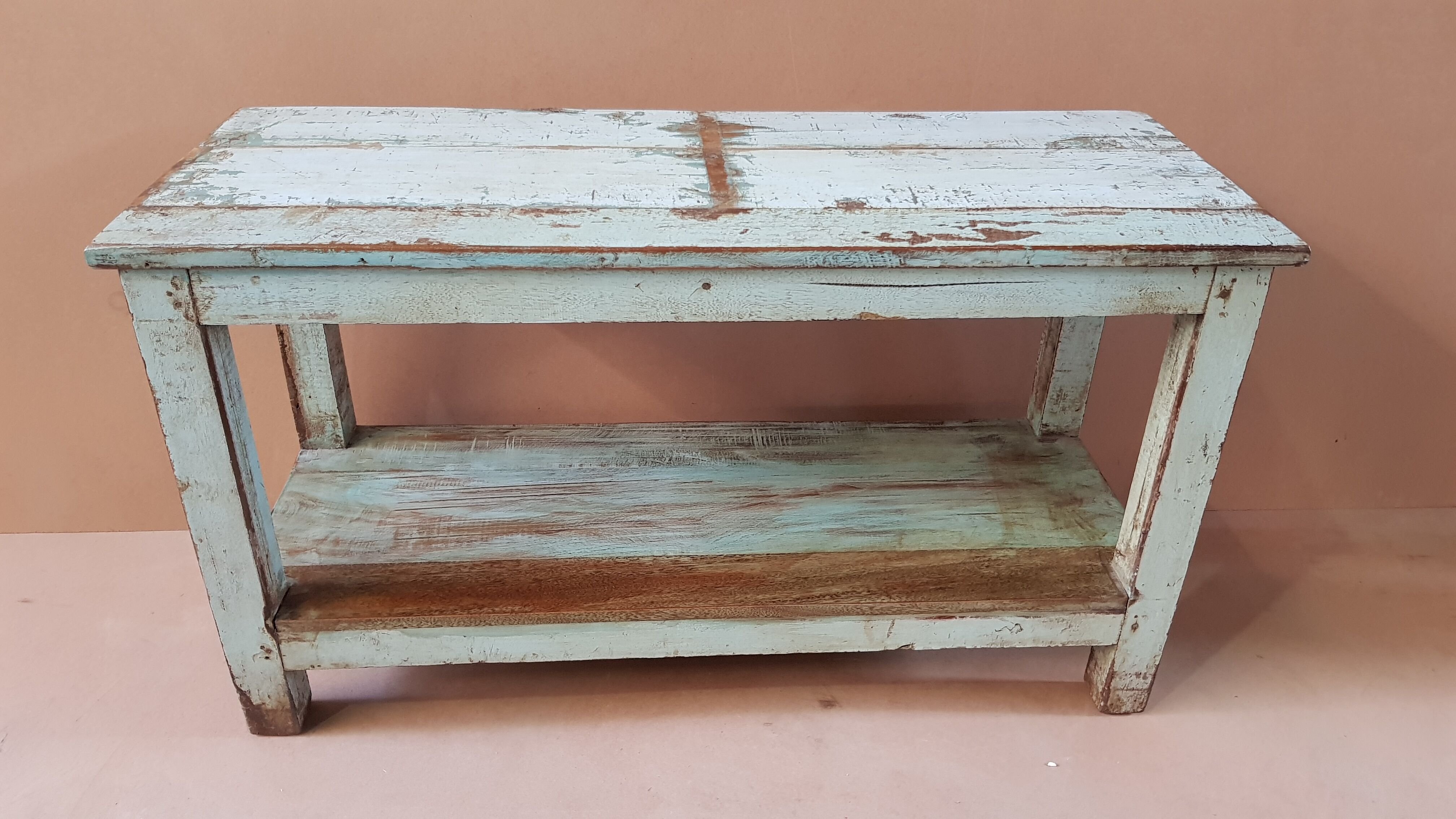 Burmese teak bench with original blue patina