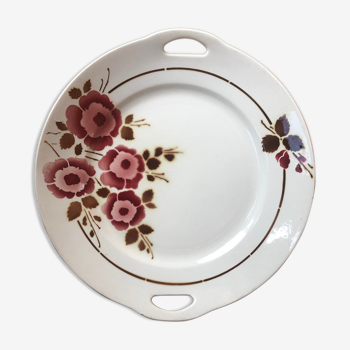 Cake dish with coves St Amand Very nice red and brown floral décor