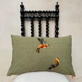 Upcycled cushion "les p'tits oiseaux" - 40x60 cm- linen & canvas