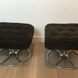 Pair of rotating chrome and velvet stools