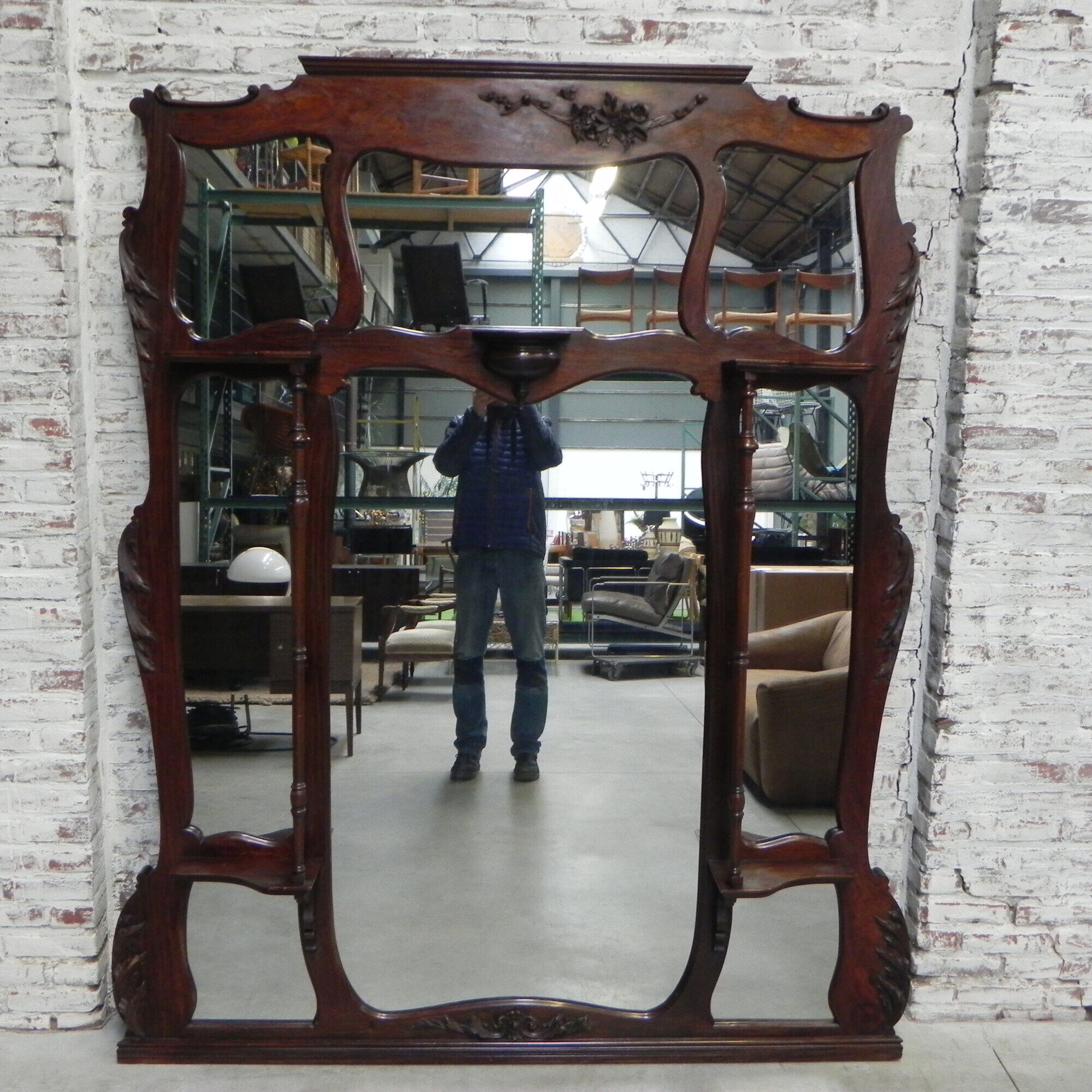 Large mahogany Art Nouveau mirror 178x220cm