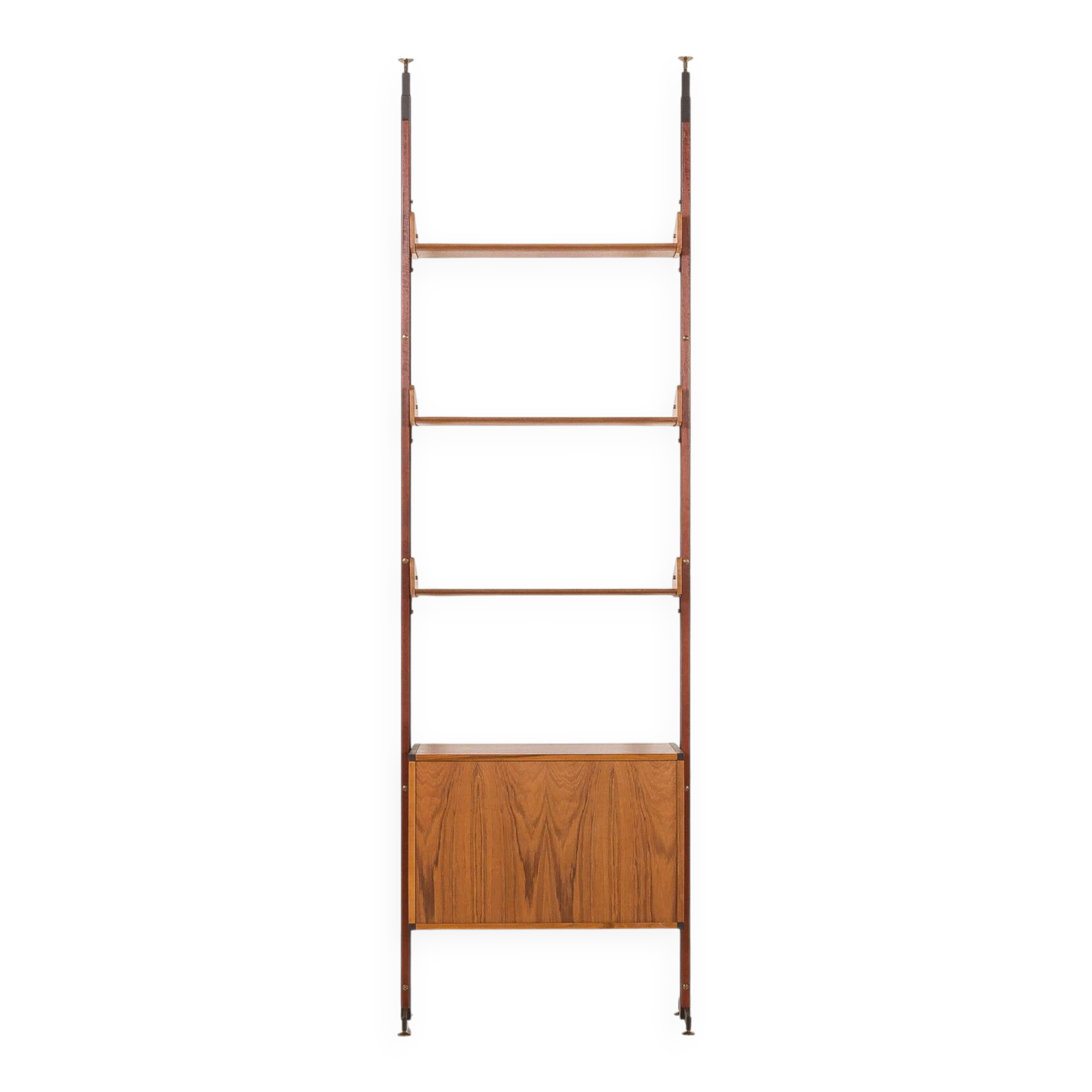 Italian floor to ceiling wall unit or room divider in teak, 1960s