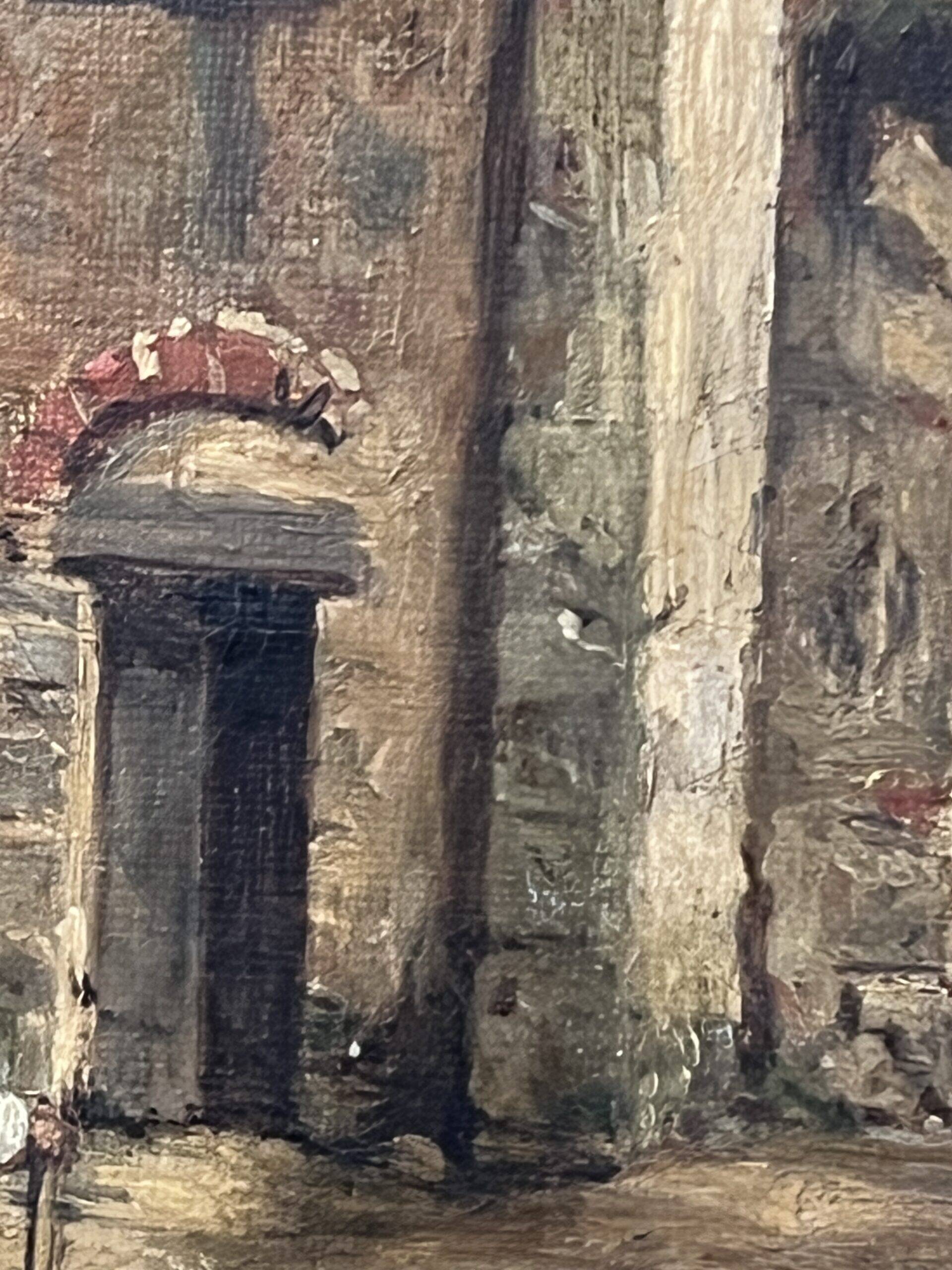 19th century painting, oil on canvas, interior decor of a lively village