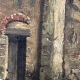 19th century painting, oil on canvas, interior decor of a lively village