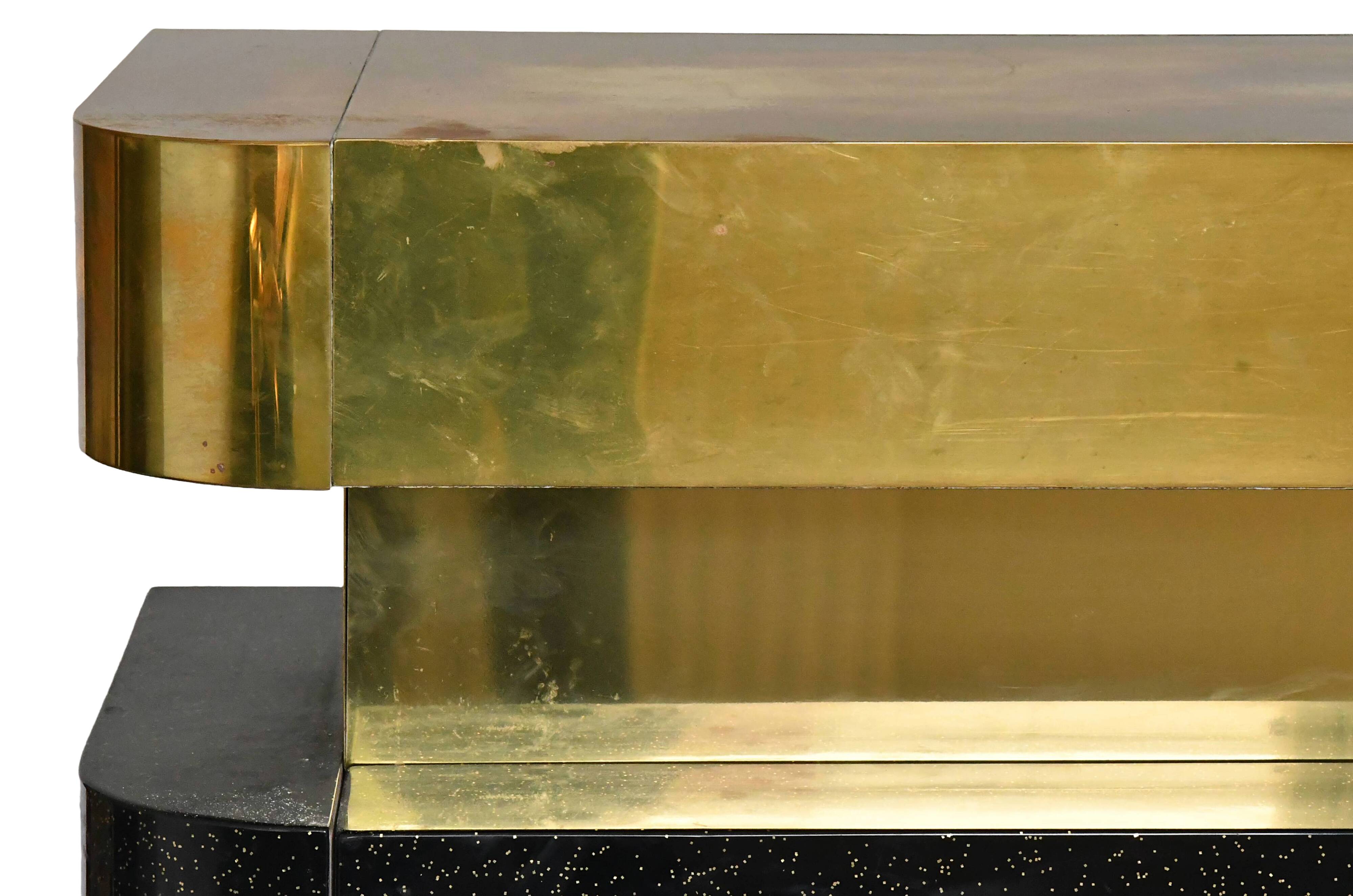 Bar in black lacquer and gilded brass by Jean-Claude Mahey for Maison Romeo.