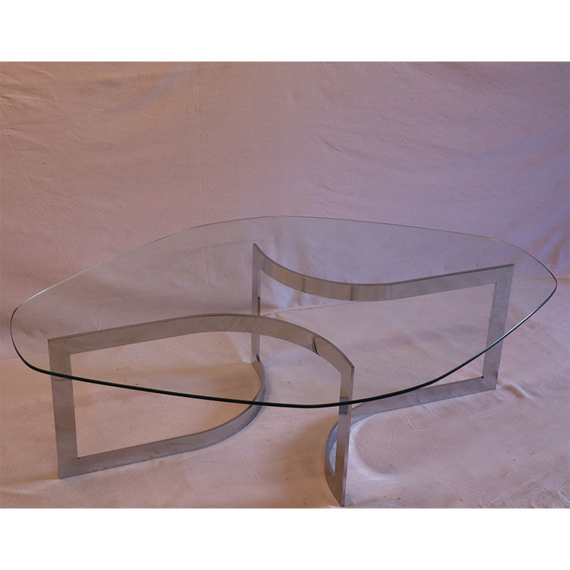Table basse en verre et chrome de Paul Legeard 1970
