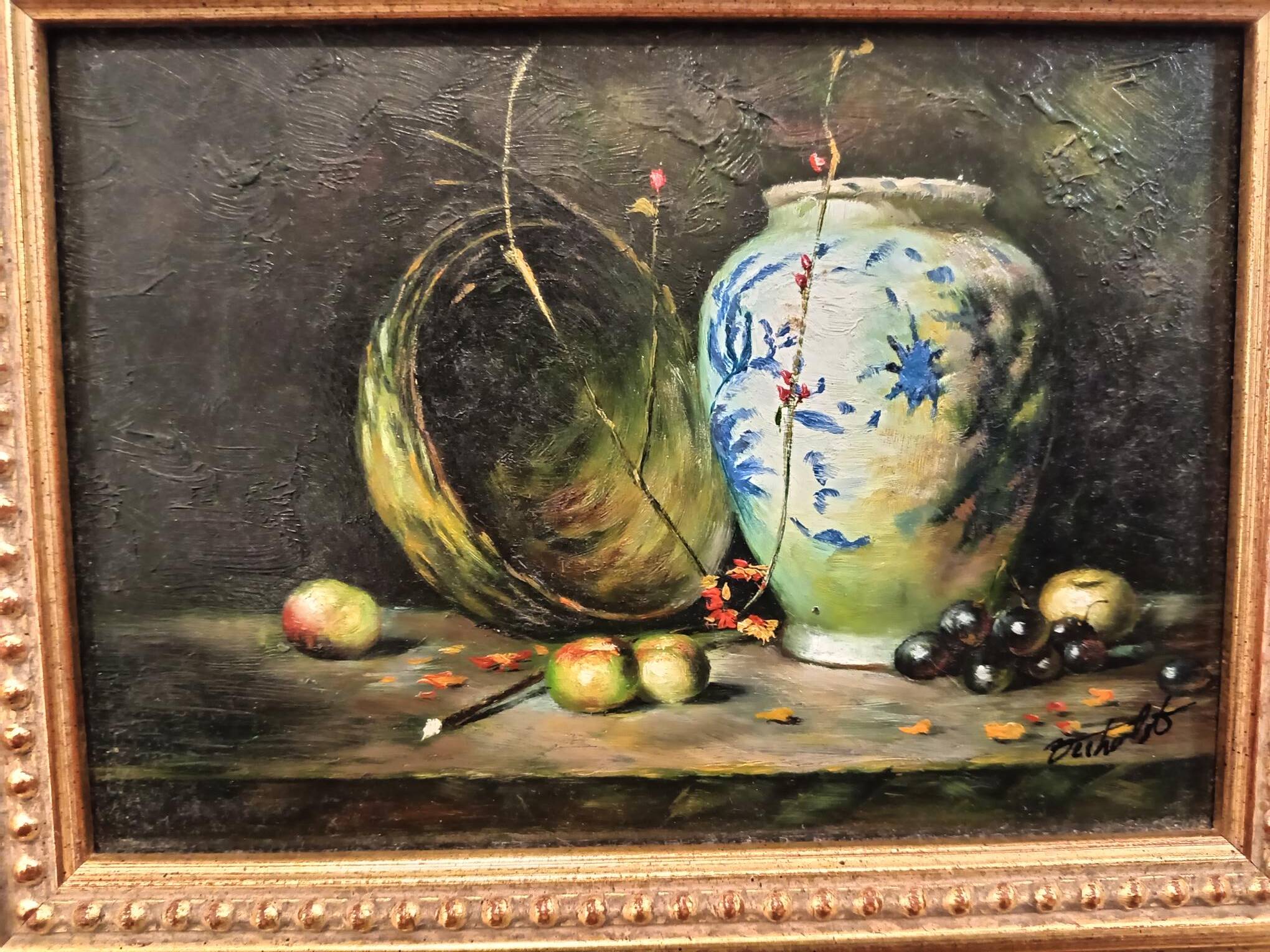 Petite huile sur panneau , nature morte début XXe.