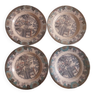 4 beautiful old earthenware plates, Canton model