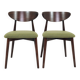 Modern Set of 2 Dining Chairs, Avocado Green Bouclè and Dark Wood