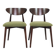Modern Set of 2 Dining Chairs, Avocado Green Bouclè and Dark Wood