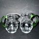 Set of 2 small blown glass wine pitchers - vintage green Alsatian balloon pitcher