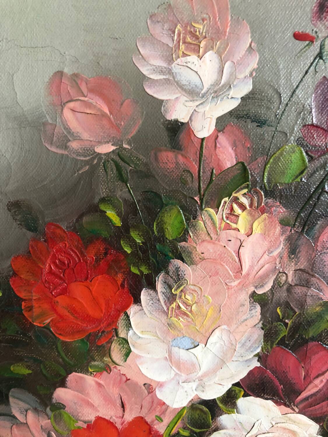 Oil on canvas still life bouquet of flowers