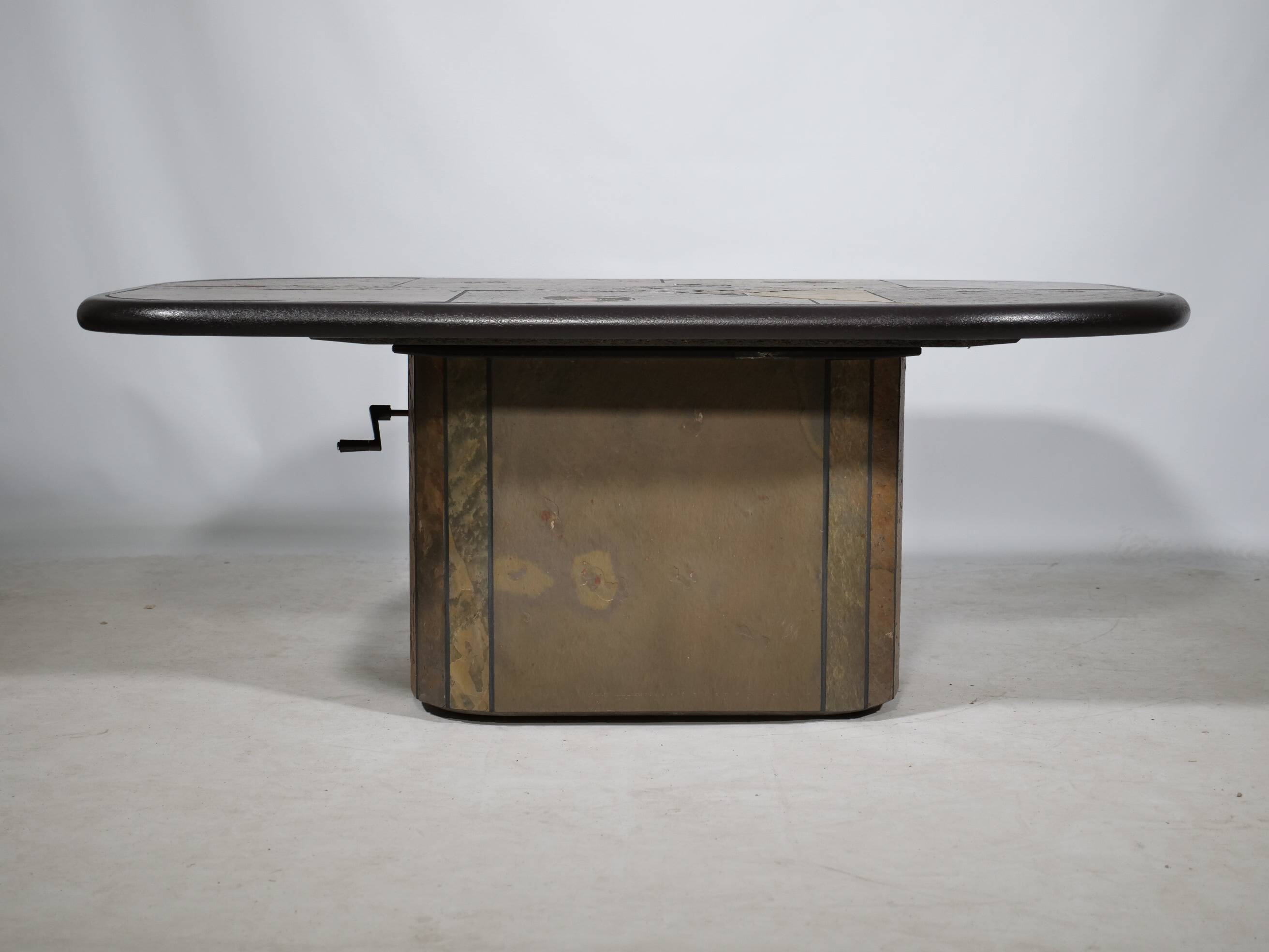 Brutalist stone copper brass design coffee table by Paul Kingma, 70s 80s